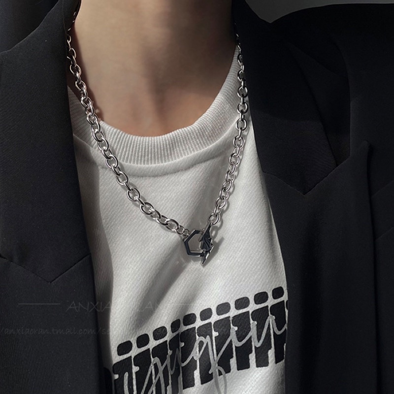 Vòng Cổ Nam Hình Tia Sét Bằng Thép Titan Khoá Cài OT - Dây Chuyền Tia Chớp Không Gỉ Phong Cách Streetwear Hiphop