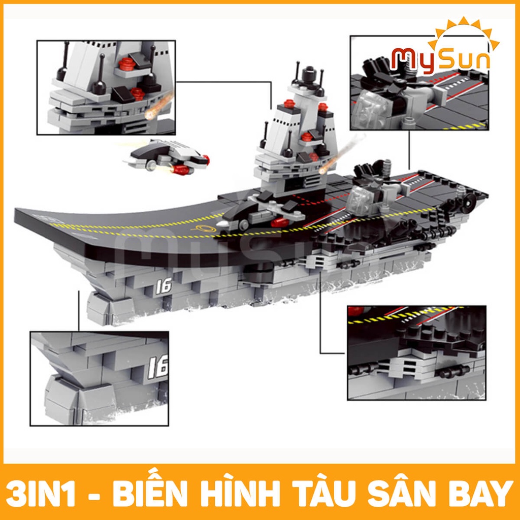 Bộ đồ chơi ghép khối lắp ráp mô hình lắp ráp tàu sân bay chiến hạm biến hình robot người máy khổng lồ