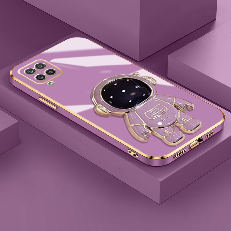 Ốp Điện Thoại Mỏng Nhẹ Tráng Gương Họa Tiết Phi Hành Gia Kèm Giá Đỡ Cho Samsung galaxy A12 4G A12 5G M12 F12 M33 5G M53 5G