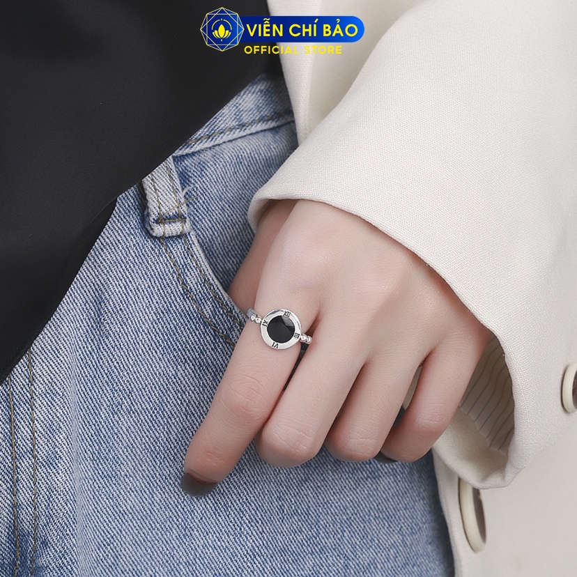 Nhẫn bạc nữ mặt đồng hồ đá đen chất liệu bạc Thái 925 thời trang nữ phụ kiện trang sức nữ Viễn Chí Bảo N000330