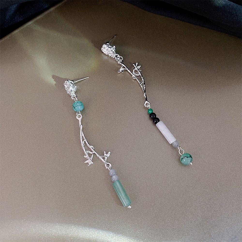 Khuyên Tai Lủng Lẳng Xỏ Hạt Hình Hoa Lá Phong Cách Trung Hoa Cho Nữ