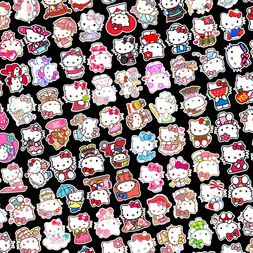 Combo 100 sticker MÈO HELLO decal chống nước trang trí điện thoại laptop nón bảo hiểm xe máy hình dán đồ chơi cho bé