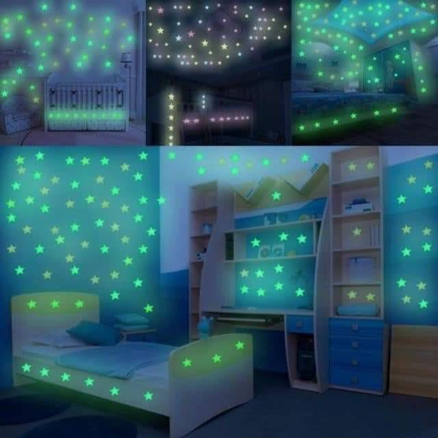 Gói100 ngôi sao dán tường dạ quang 3cm lấp lánh 1588