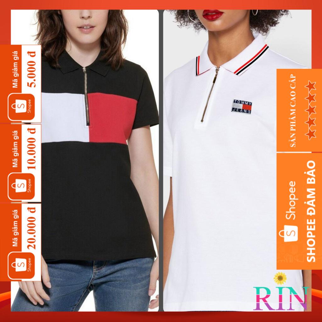[HÌNH THẬT] ÁO THUN CỔ TRỤ TOMMY TRẮNG ĐEN DÂY KÉO VNXK   - COTTON 100%