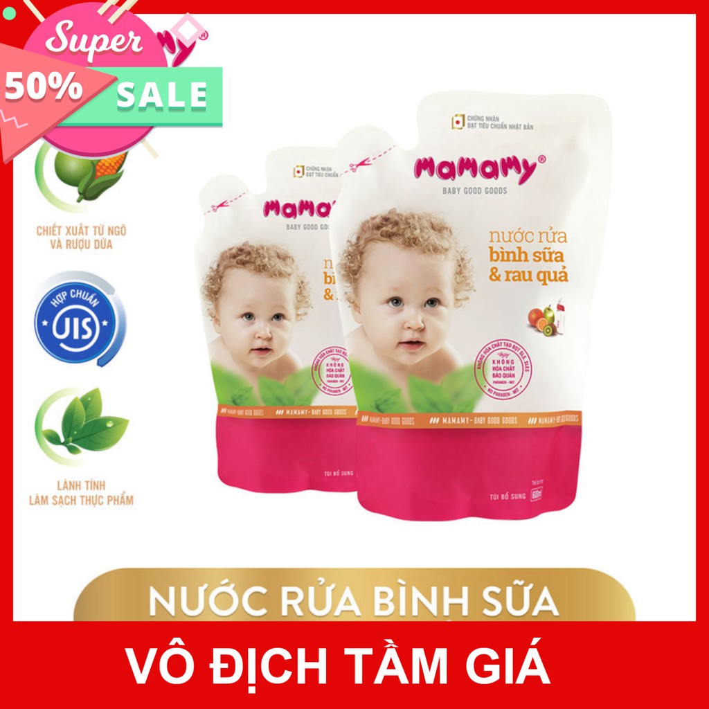 Combo 2 Túi bổ sung Nước rửa bình sữa & rau quả Mamamy 600ml