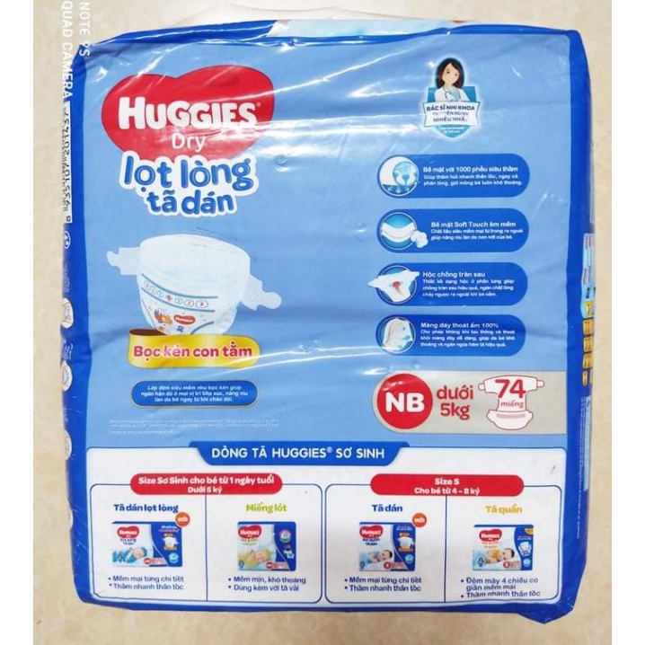 Tã dán Huggies Newborn NB74 miếng/ NB74+8 miếng.