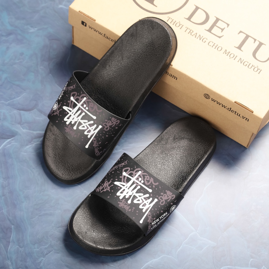 Dép Quai Ngang Unisex DETU DNT3 Họa Tiết Graffiti quai Đen