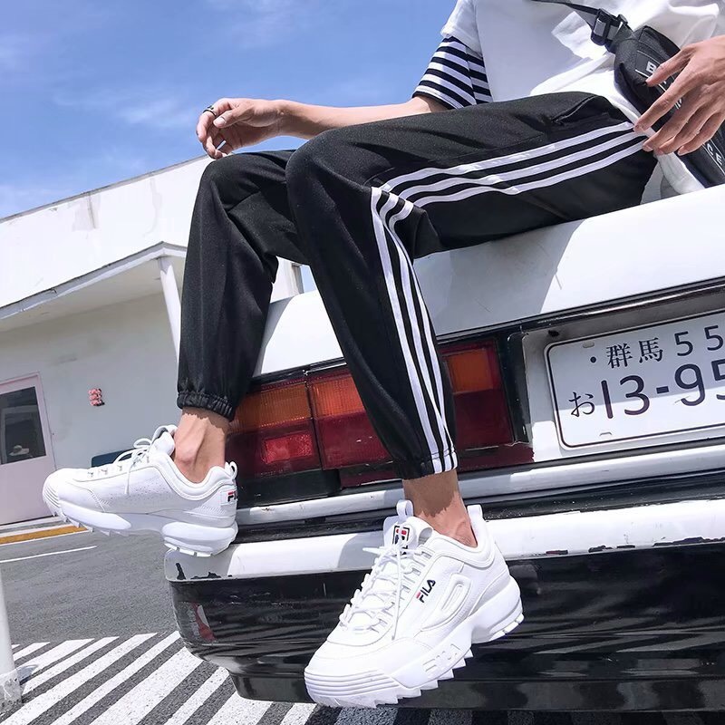 Quần jogger nam thể thao unisex vải nỉ cotton 3 sọc ống suông đen công sở đi học lưng cao ulzzang hàn quốc dây rút đẹp