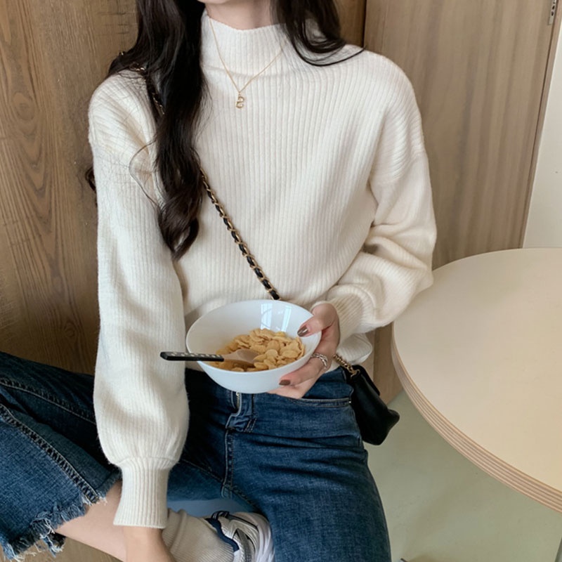 Áo sweater Dệt Kim Cổ Cao Ôm Dáng Thiết Kế Đơn Giản Thời Trang Mới Cho Nữ