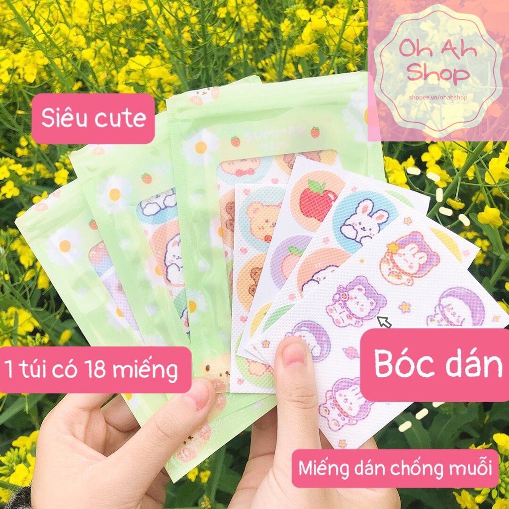 🍓 Miếng Dán Kèm Tinh Dầu Đuổi Muỗi Chống Muỗi Đốt Hình Gấu Siêu Cute 18 Miếng