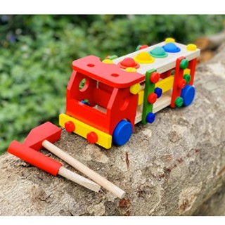Đồ chơi gỗ - Xe lắp ráp ốc vít kèm đập bóng