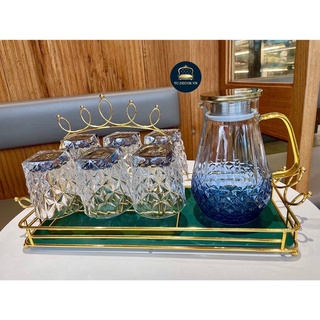 Set 6 cốc thuỷ tinh kim cương ánh xanh siêu đẹp 🌸 có bình bán kèm 🌸 sang trọng tinh tế 🌸
