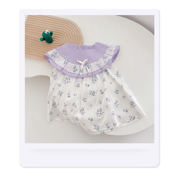 Váy hoa nhí cổ bèo vàng tím cho bé gái (9-21kg)