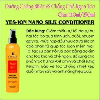 NANO SILK CONDITIONER XỊT DƯỠNG CHỐNG NHIỆT VÀ CHẺ NGỌN TÓC 250ML - NSC250