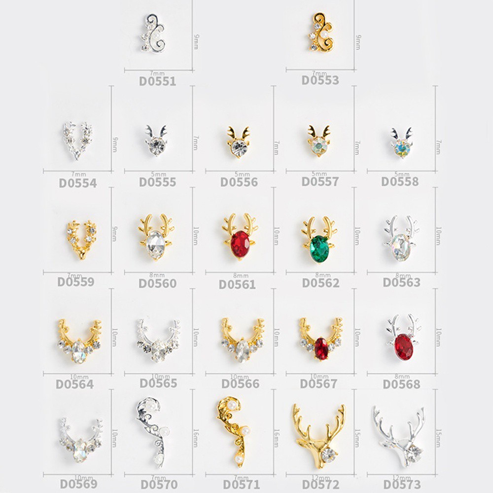 Set 10 Phụ Kiện Trang Trí Móng Tay Hình Sừng Hươu 3D Bằng Kim Loại Sang Trọng
