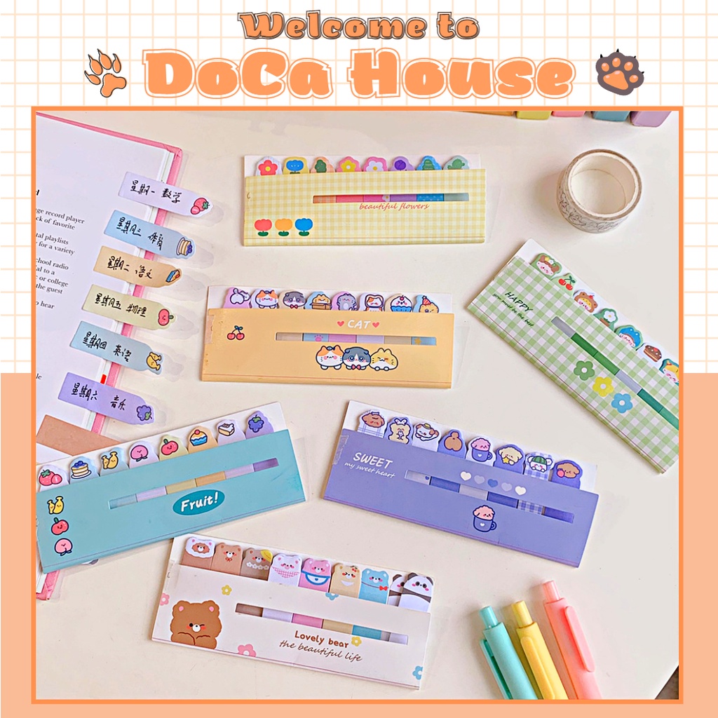 Set bookmark DOCA đánh dấu trang dạng dán, giấy note đánh dầu trang sách nhiều mẫu hình dễ thương