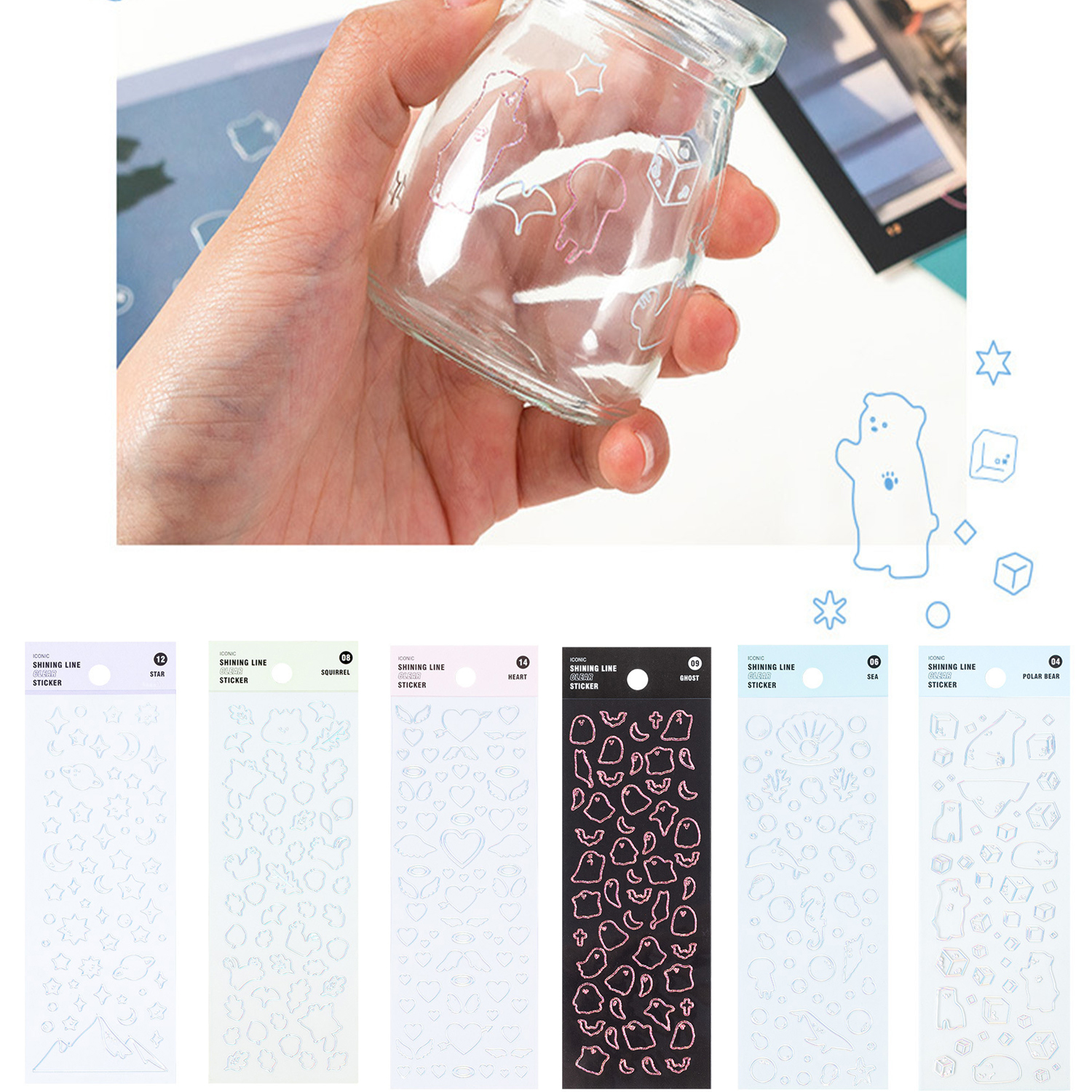 DORAW Flash Radium Decals Cute DIY Photo Sticker Polar Bear Transparent Hand Account Nail Art Decoration Material Paste