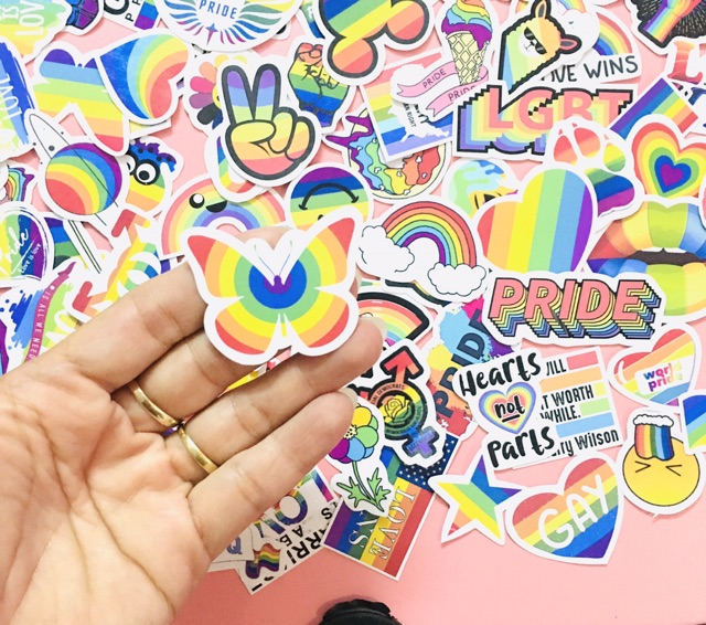 Sticker LBGT set 30-50 cái ép lụa /hình dán sắc màu