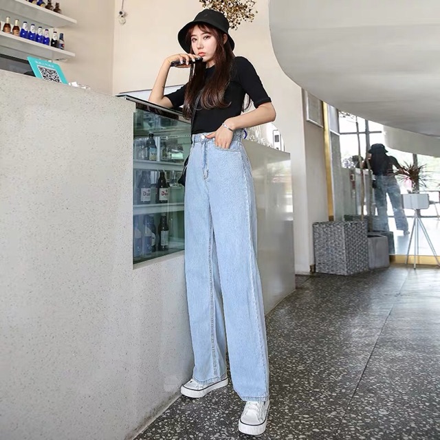 Quấn baggy jeans boyfriend cuốn lai ống loe nhẹ form rộng kèm ảnh thật