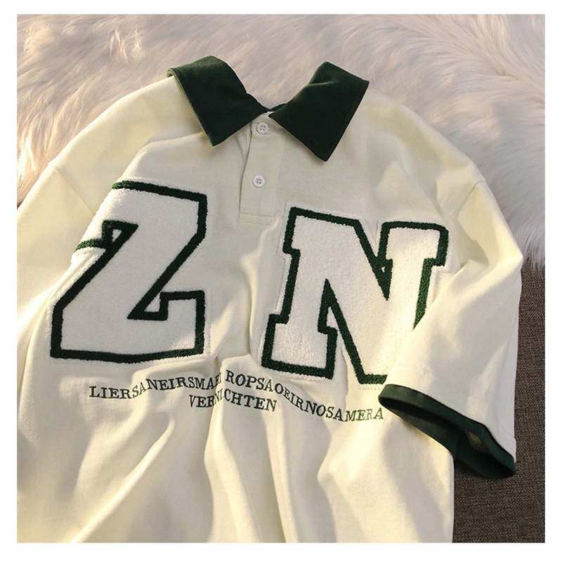 Áo Thun Ngắn Tay Thêu Chữ Phong Cách Vintage Cho Nữ