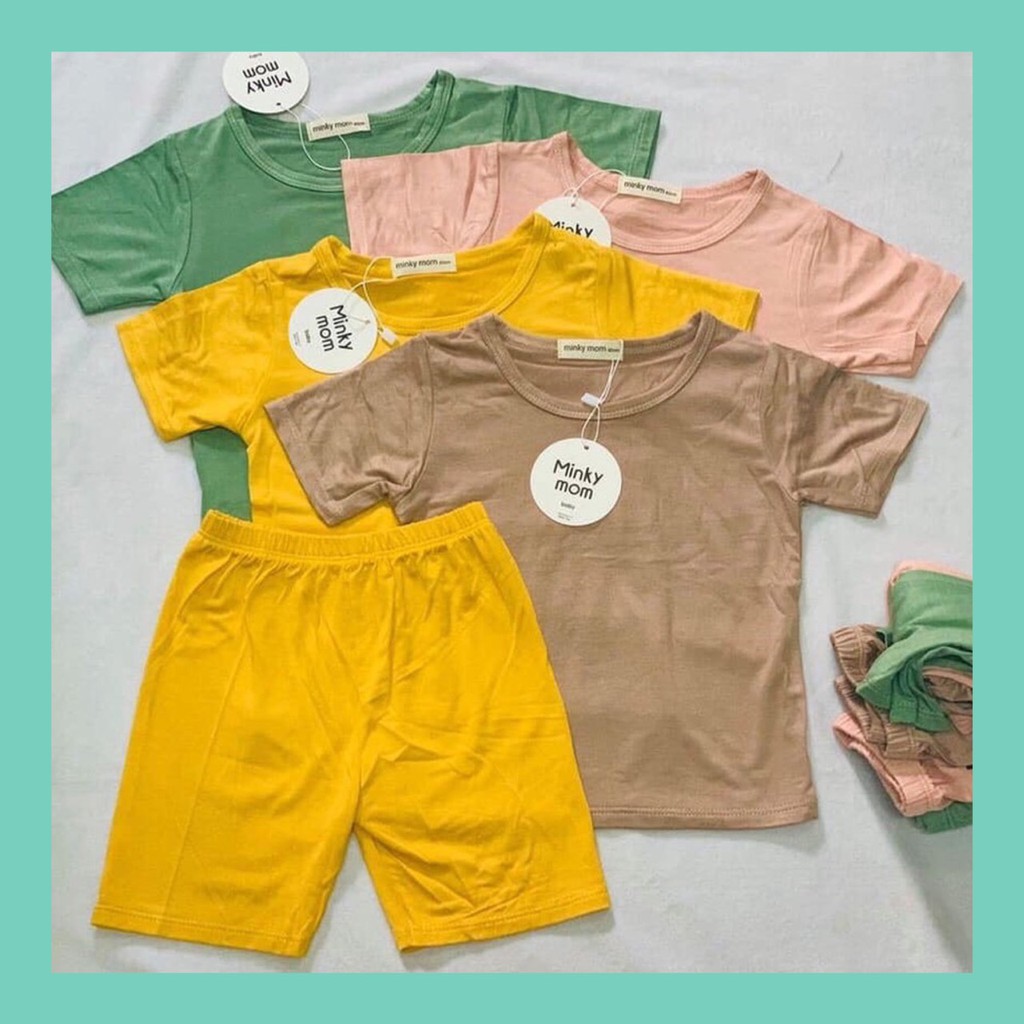 Sale! Bộ quần áo trẻ em cộc tay Minky mom chính hãng chất thun lạnh màu trơn cho bé trai bé gái (CT1)
