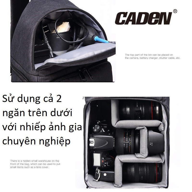 0F☼✼Ba lô chống sốc máy ảnh CADEN D15 quai đeo chéo thao tác nhanh half photo vải chấm form cứng