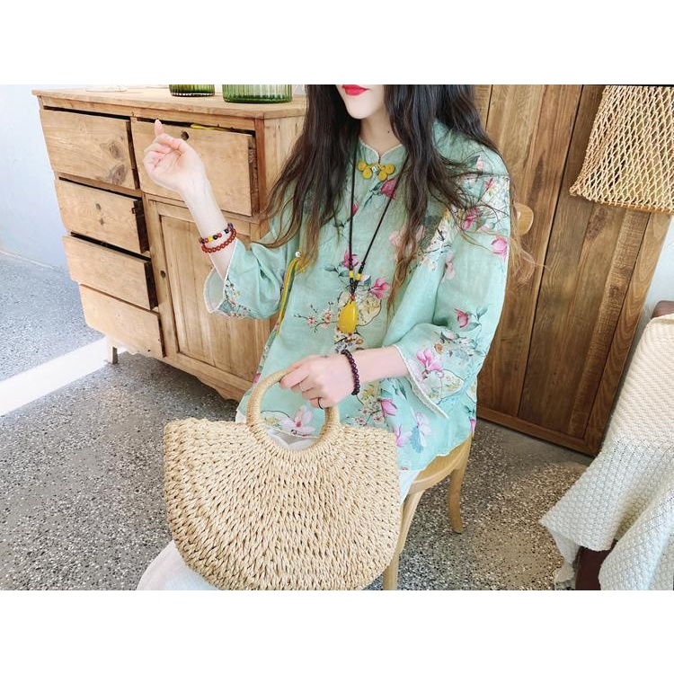 Áo Kiểu Tay Lửng In Hoa Thời Trang Mùa Hè Vintage Dành Cho Nữ