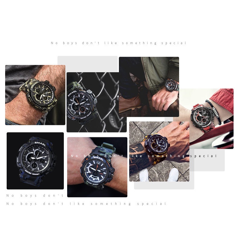 Đồng hồ kim/điện tử SMAEL 1708 thời trang nam kháng nước 50M màn hình LED có hiển thị lịch