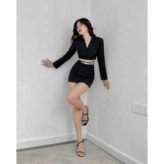 Set váy cami croptop tay dài - Đen