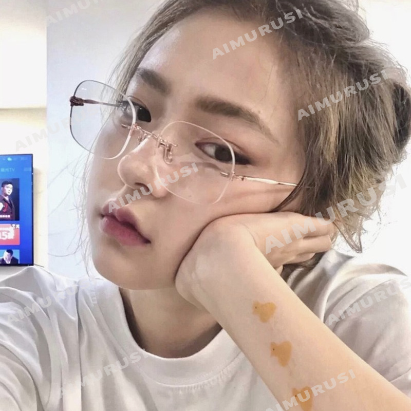 Kính tròng tròn gọng kim loại thiết kế không viền ngăn ánh sáng xanh phong cách Hàn Quốc dành cho nữ