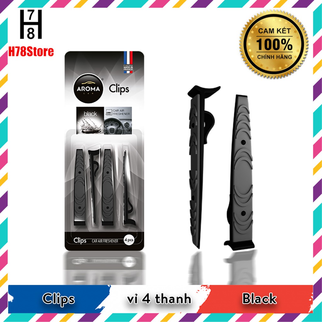 Nước Hoa Ô Tô, Nước Hoa Gài Cửa Gió Aroma Car Clips - Hộp 4 Thanh(Nhập Khẩu Chính Hãng Pháp)