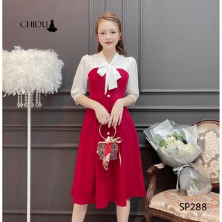 Váy nhung cổ nơ dáng xoè SP288