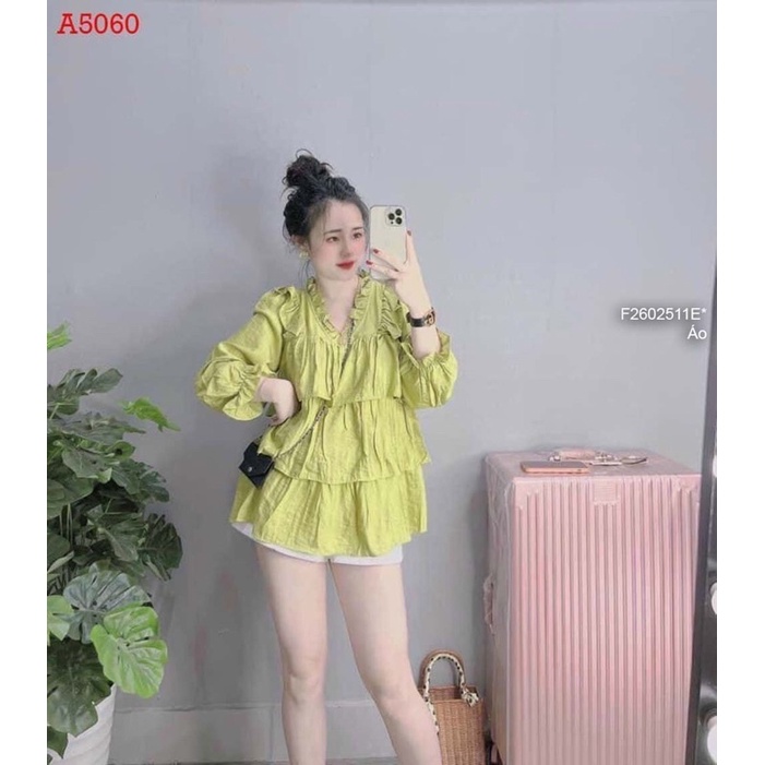 Áo bèo tầng cổ tim tay dài bo