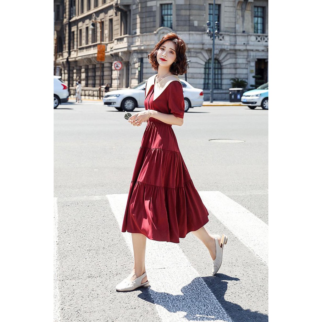 Đầm nữ, cổ bẻ dễ thương, thời trang, chất chéo nhung, thoáng mát,phù hợp đi tiệc đi du lịch YT. 01781