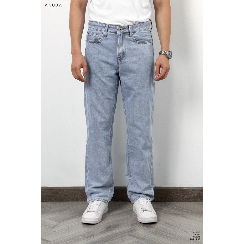 Quần jeans nam dài AKUBA form reugular, dáng quần rộng, quần baggy ống đứng chất cao cấp | 01U0572