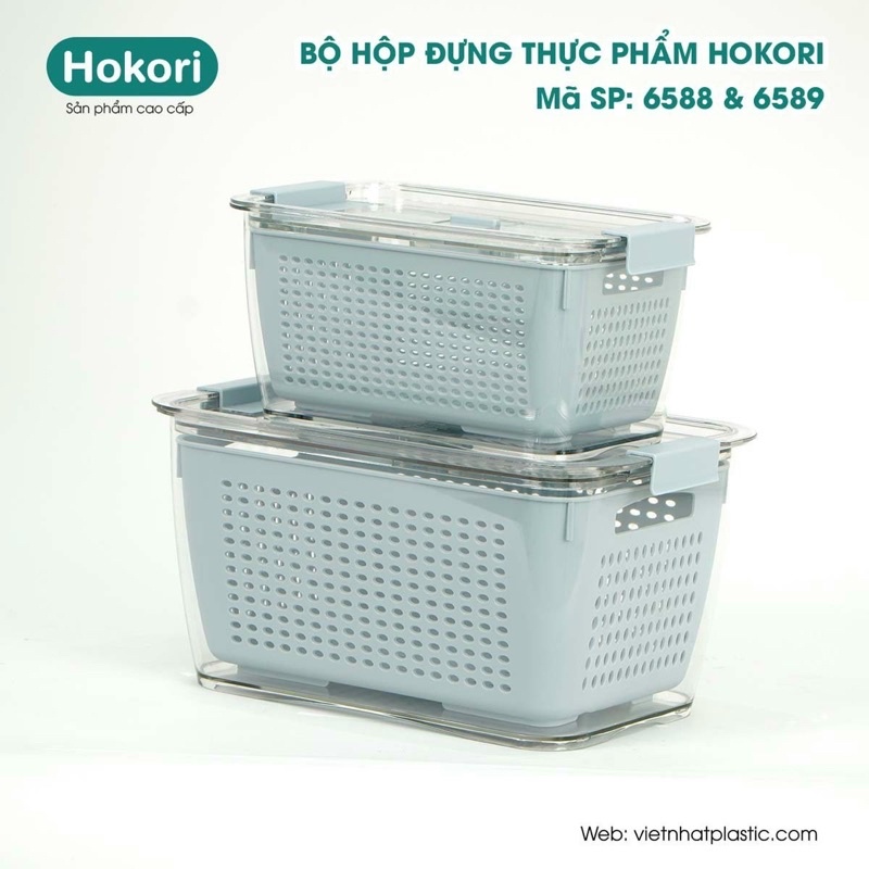 HỘP ĐỰNG THỰC PHẨM HOKORI 6588/6589 - HỘP BẢO QUẢN THỨC ĂN CÓ KHAY THOÁT NƯỚC