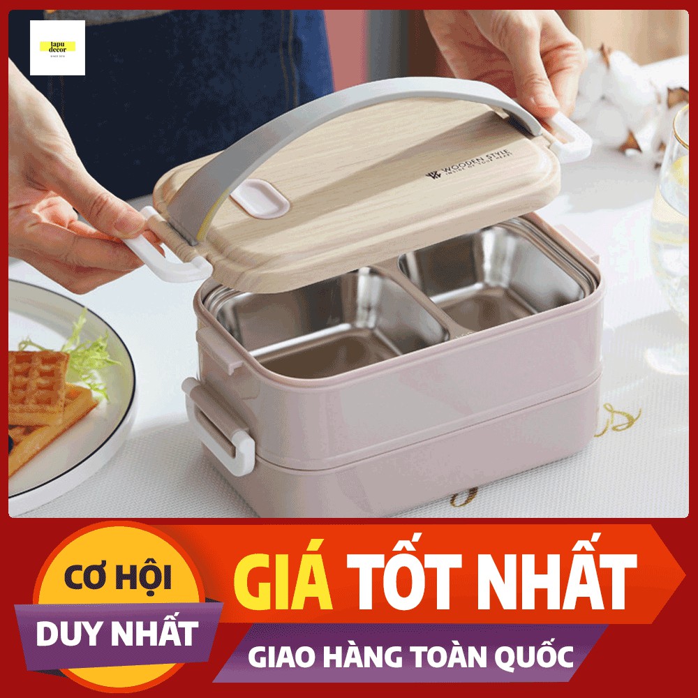 Hộp cơm Wooden Style vân gỗ cực xinh! (Giảm thêm khi mua chung Túi giữ nhiệt)