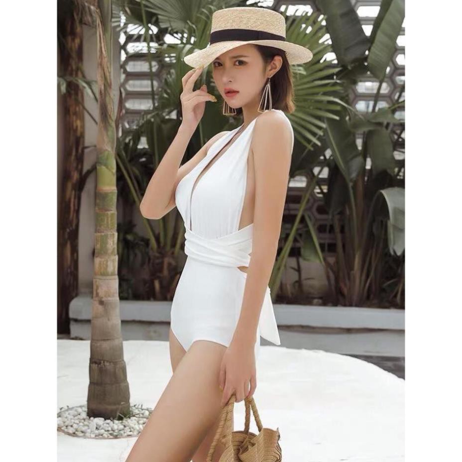 Bikini liền thân hai mảnh hở ngực, nơ dài buộc eo quyến rũ - Eva Shop  ྇  ྇