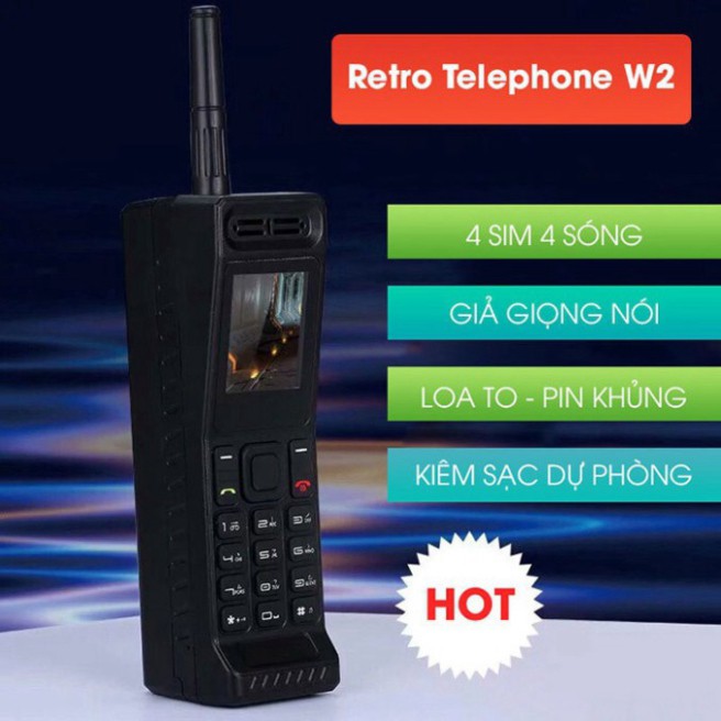 HÓT XẢ LỖ Điện Thoại 4 Sim Pin Khủng Retro Telephone W2 Sạc cho Smartphone giả giọng nói HÓT XẢ LỖ