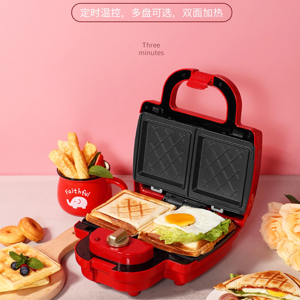 Máy Làm Bánh Sandwich Hai Mặt Chống Dính 5 Trong 1 Có Thể Tháo Rời Có Đèn Led Chỉ Báo 750W