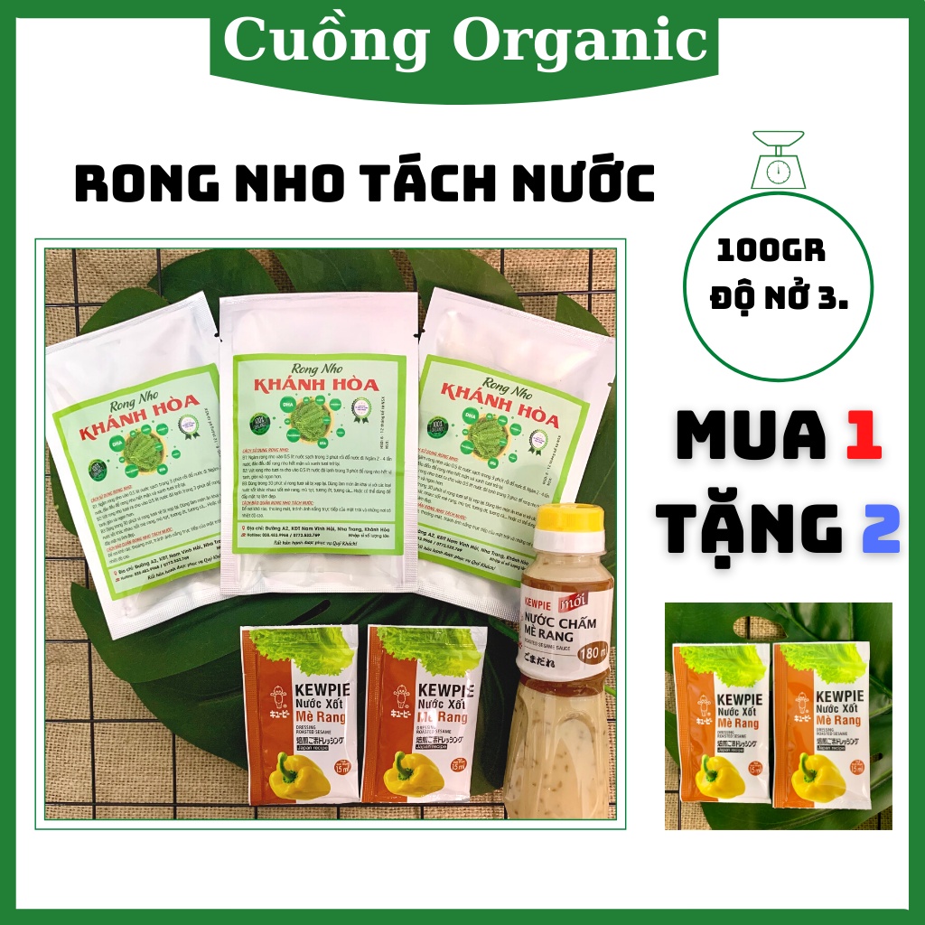Rong nho tách nước giá rẻ công nghệ Nhật Bản, rong nho khô tặng nước chấm sốt mè rang Kewpie