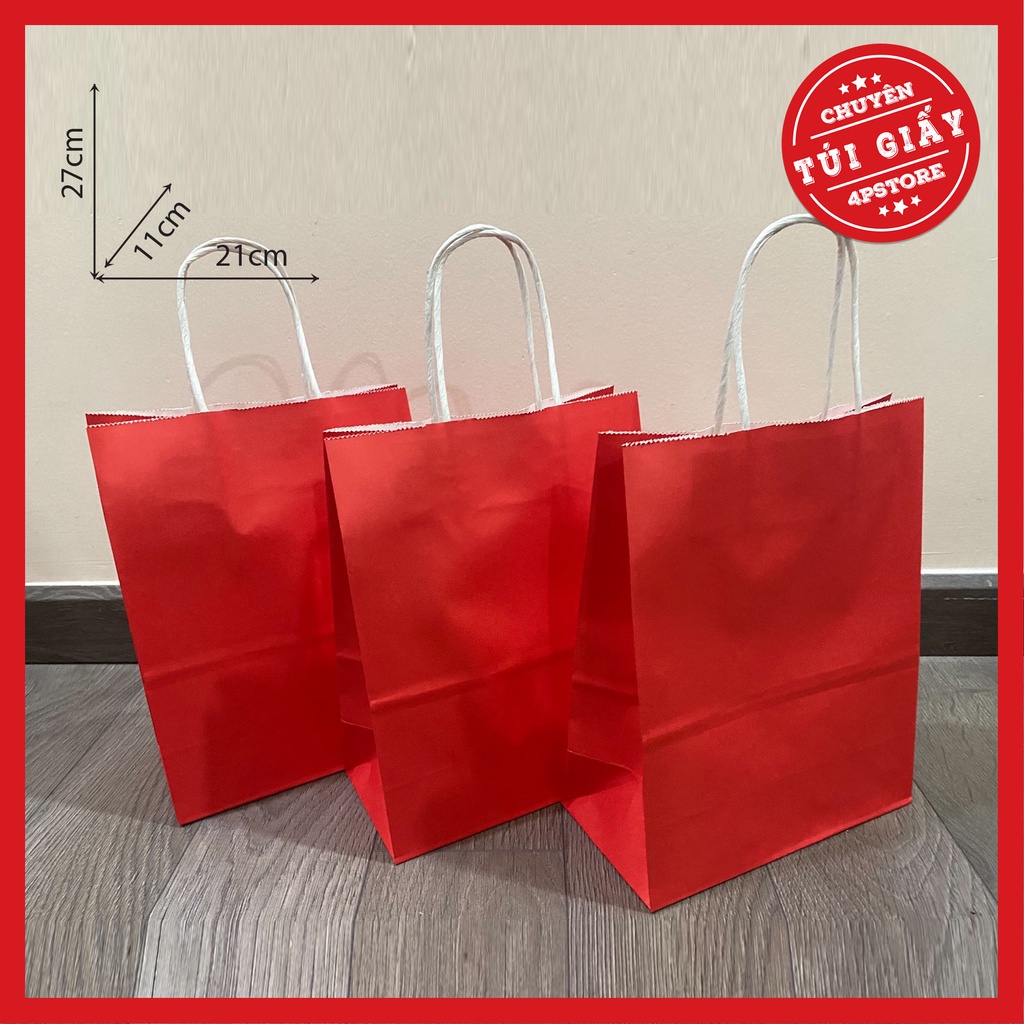 10 TÚI GIẤY KRAFT ĐỎ 2 SIZE 16x23x7.5cm - 21x27x11cm