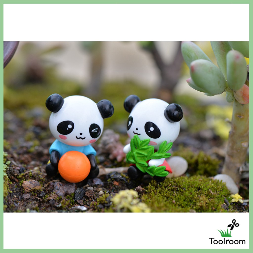 Set 4 Tượng Gấu Trúc Mini Bằng Nhựa Resin Dễ Thương Trang Trí Vườn DIY