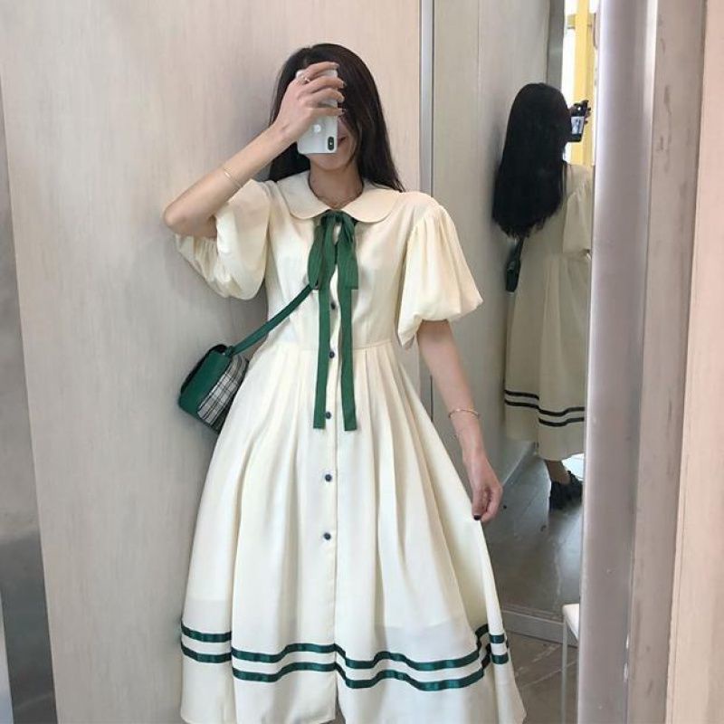 Đầm Chữ A Tay Ngắn Dáng Rộng Cổ Búp Bê Phong Cách Hàn Quốc Thời Trang Mùa Hè Mới Cho Nữ Sinh