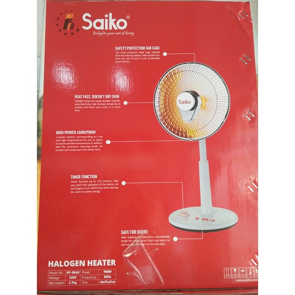 Quạt sưởi Saiko HF-804H Sưởi Ấm Nhanh Không Làm Khô Đổ Tự Tắt Có Hẹn Giờ Chế Độ Quay Đảo Chiều