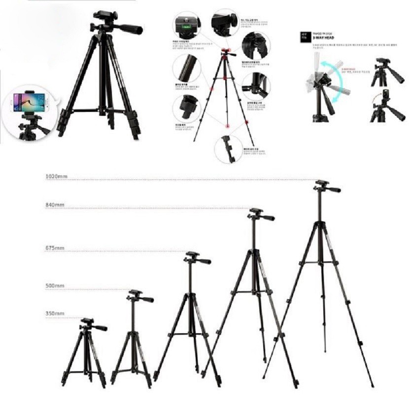 Tripod Giá Đỡ Điện Thoại 3 Chân làm gậy chụp hình hay Tripod Máy Ảnh dùng để livestream, Quay Phim Đa Năng