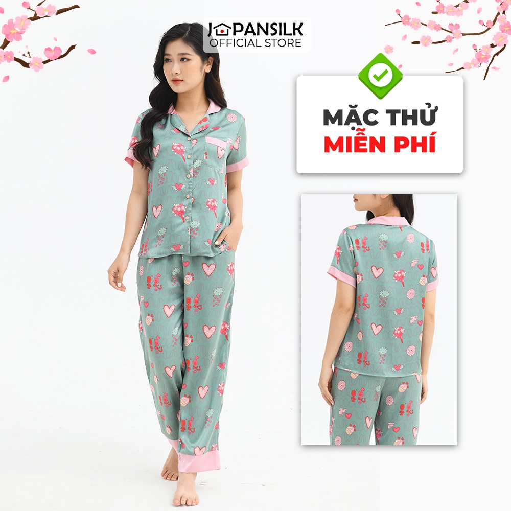 Bộ Đồ Ngủ Pijama Lụa Cộc Tay Satin Nhật Cao Cấp Họa Tiết Tranh Vẽ Ấn Tượng JAPAN SILK Chính Hãng