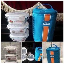 Bộ 3 Hộp thủy tinh Ferroli, chịu nhiệt, kèm túi giữ nhiệt - Hộp Đựng Cơm Thủy Tinh- Túi Giữ Nhiệt