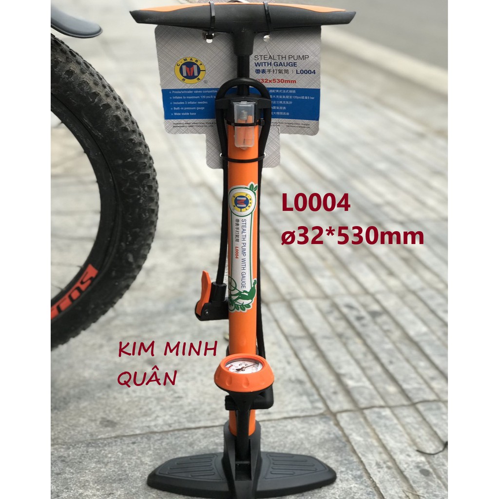 Bơm Hơi Tay Màu Cam Cao Cấp Có Đồng Hồ Áp Suất ø32*530mm L0004 CMART