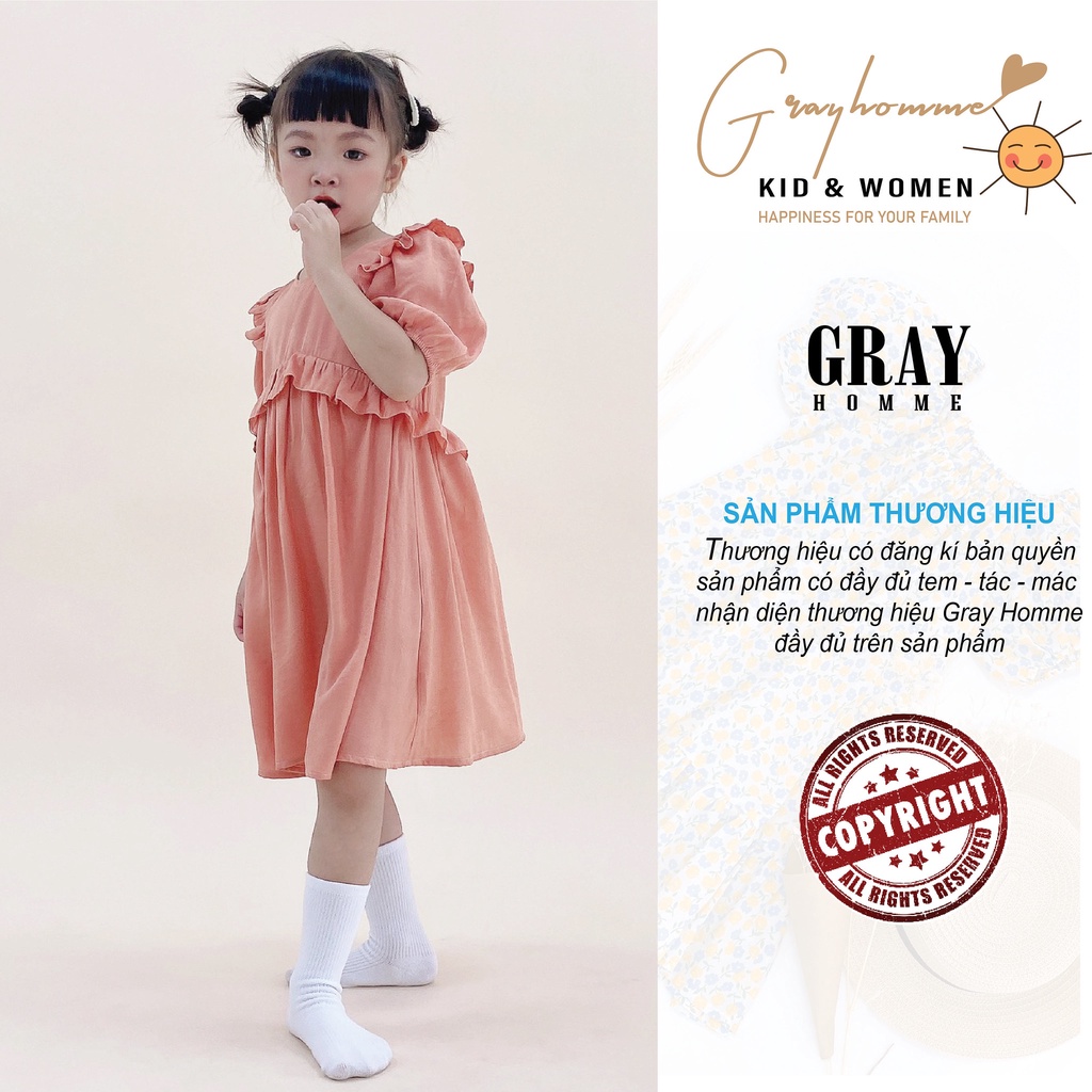 Váy bé gái GRAYHOMME dáng rộng, chất lụa đũi thoáng mát thấm hút mồ hôi tốt (VK009)